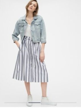 Gap Striped button-front striped Midi Skirt, with front tie